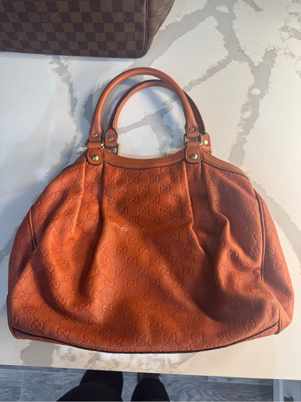 Gucci Orange Embossed Leather Shoulder Bag - Picture 2 of 8